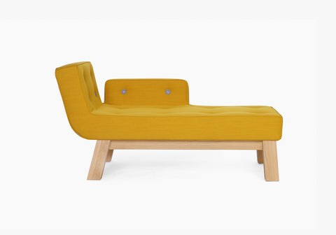 Yellow Diva MCL upholstered buttoned chaise longue timber legs