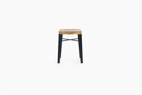 Yellow Diva WBS1 solid timber low stool coloured steel legs